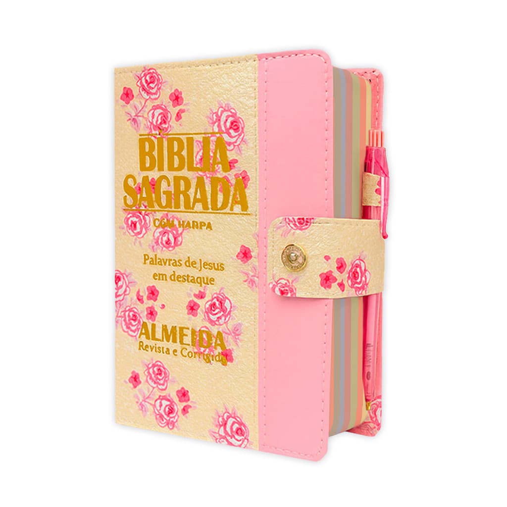 Bíblia Sagrada Feminina - Botão Floral e Rosa | ARC - João Ferreira de Almeida com Harpa e Índice Lateral