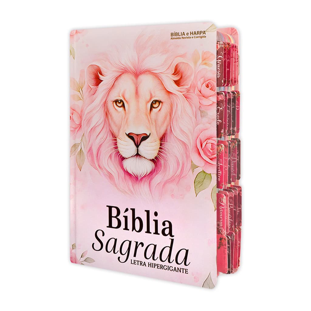 Bíblia Sagrada - Hipergigante Leão Flores Rosê com Abas | ARC - João Ferreira de Almeida - Fullcolor