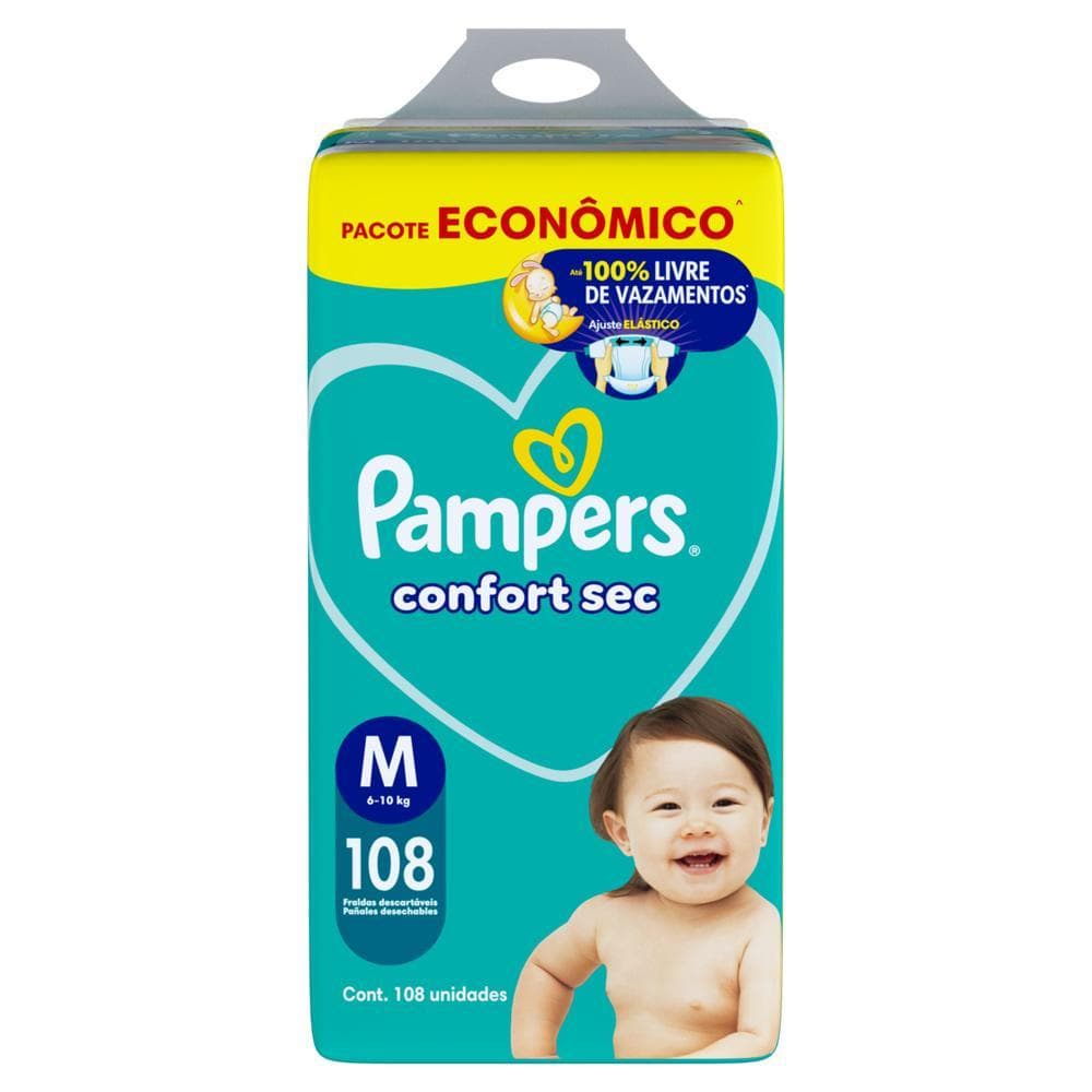 Fralda Pampers Confort Sec M 108 unidades Pacote Econômico