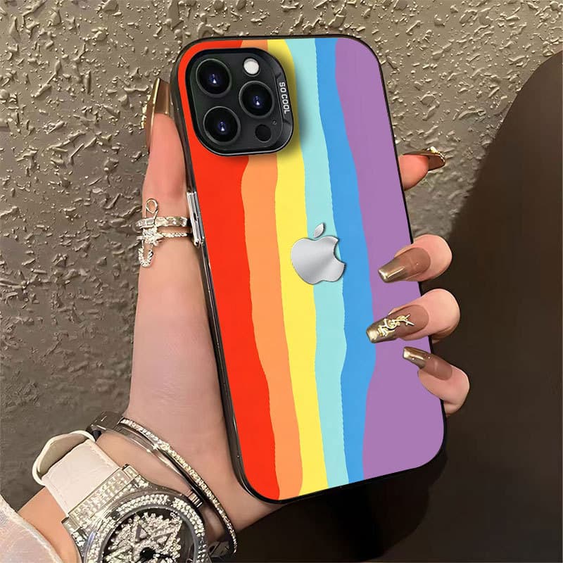 Capinha para iPhone 17 16 15 14 13 12 11 Pro Max Capa de celular anti queda com estampa de arco íris Marca de metal