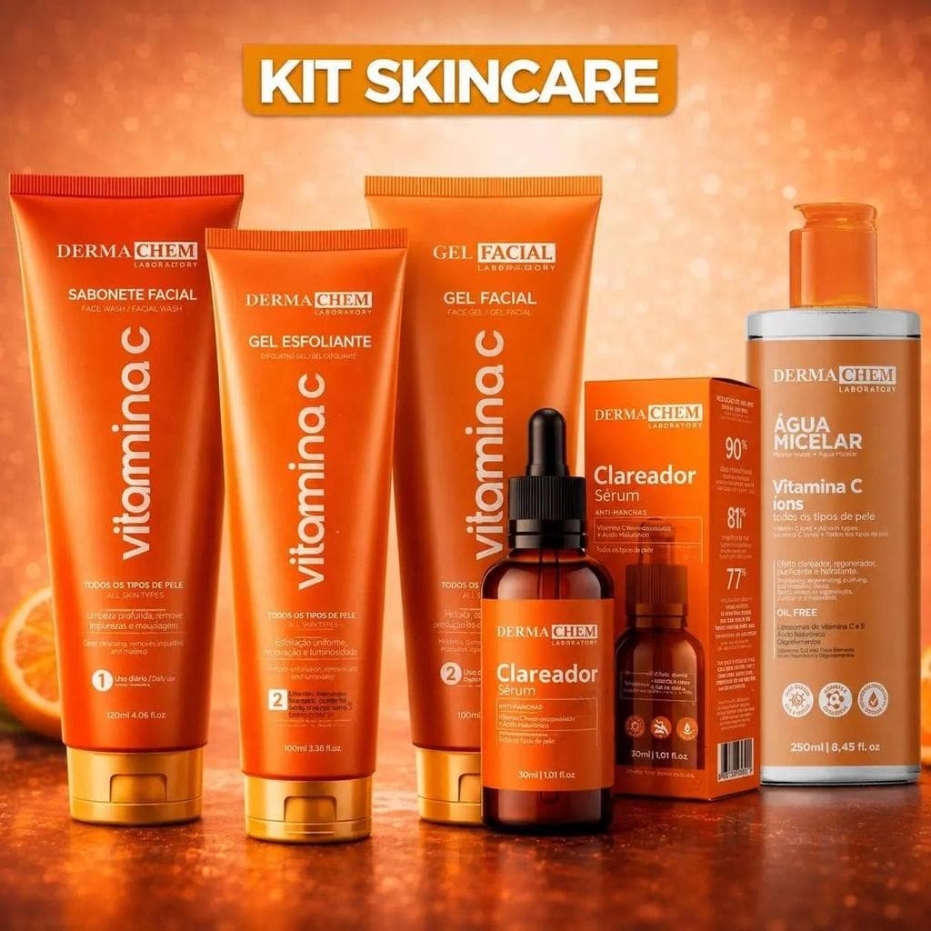 Kits ou Unitário  Skin Care Vitamina C Dermachem Sabonete Facial Gel Esfoliante Gel Hidratante Sérum Clareador