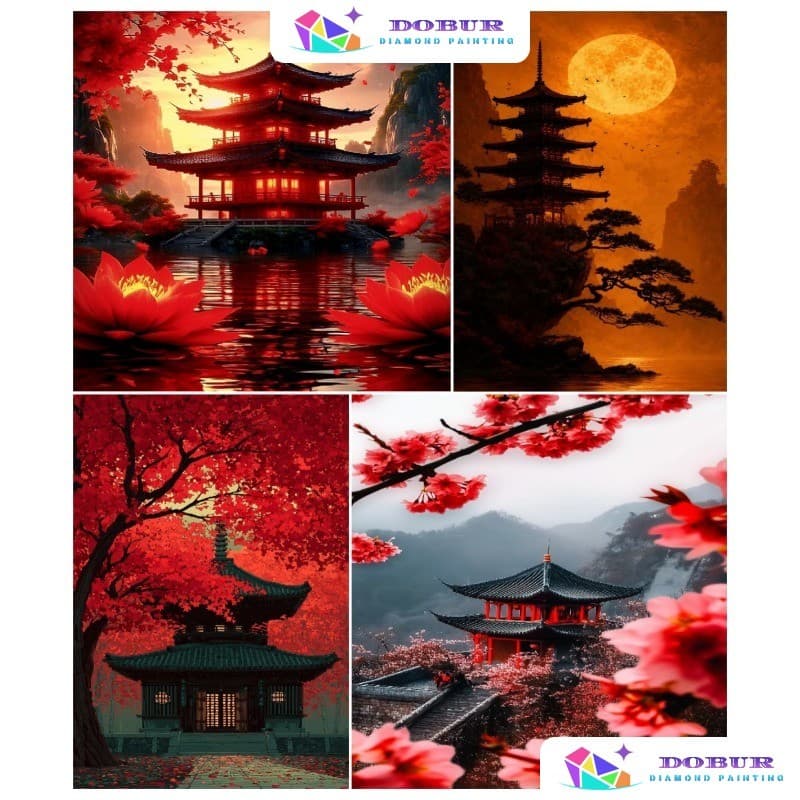 DOBUR | Conjunto De Pintura Diamante Estilo Chinês Arquitetura Antiga Paisagem 5D DIY Redondo/Quadrado Broca Completa Lo