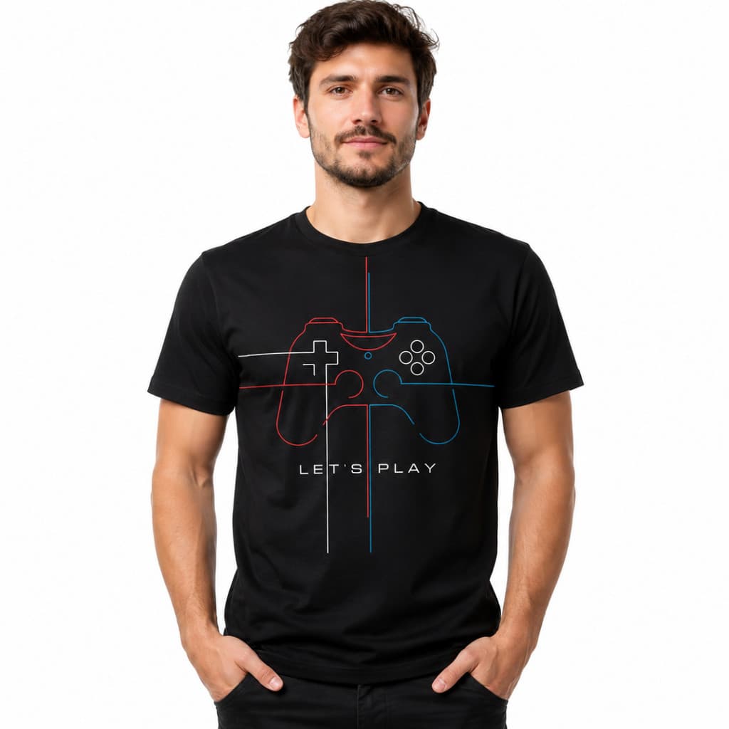 Camiseta Masculina Gamer Let's Play Controle Videogame Estampada Algodão