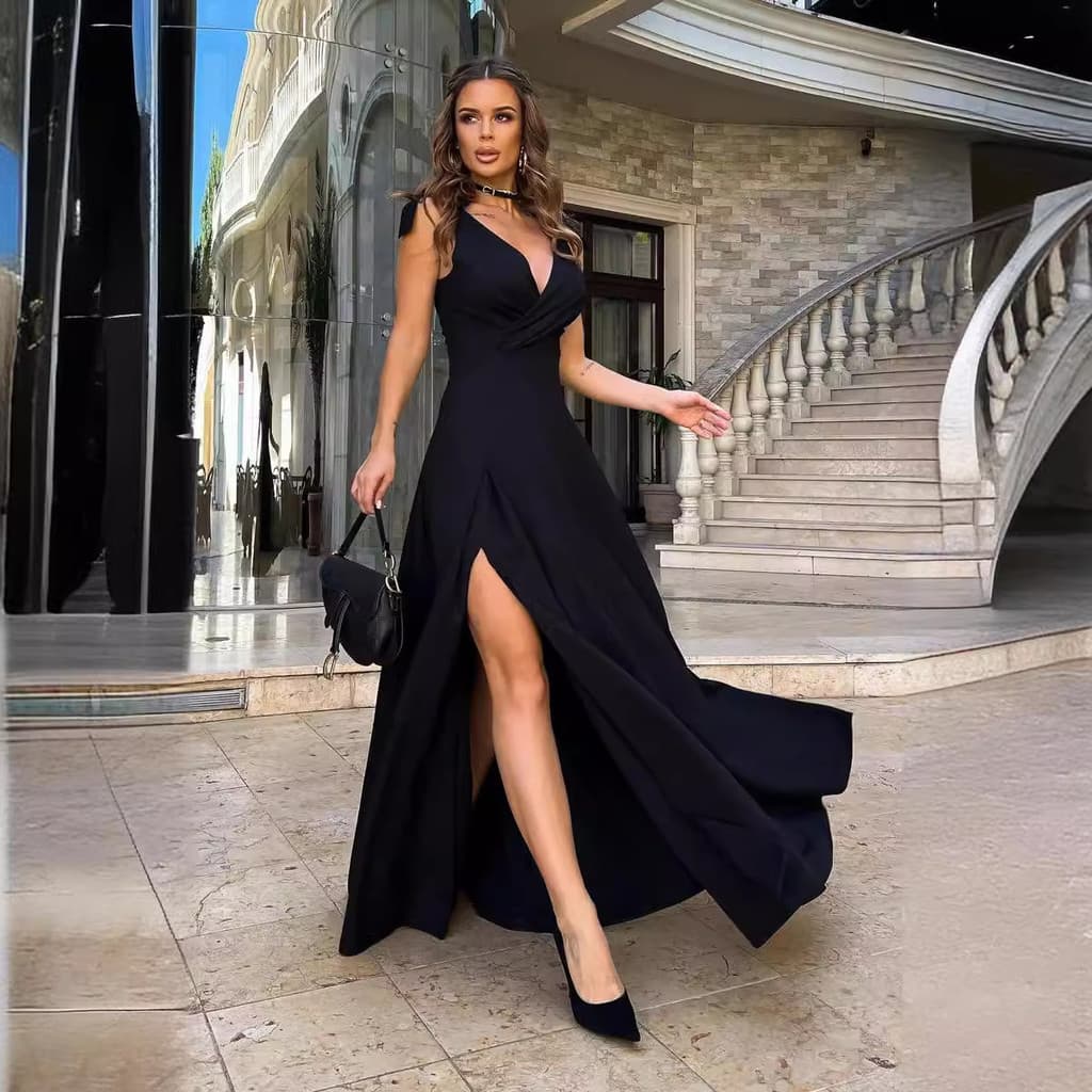 Vestido de verão feminino, novo modelo, vestido longo com decote em V, vestido de festa, vestido de noite, vestido de al