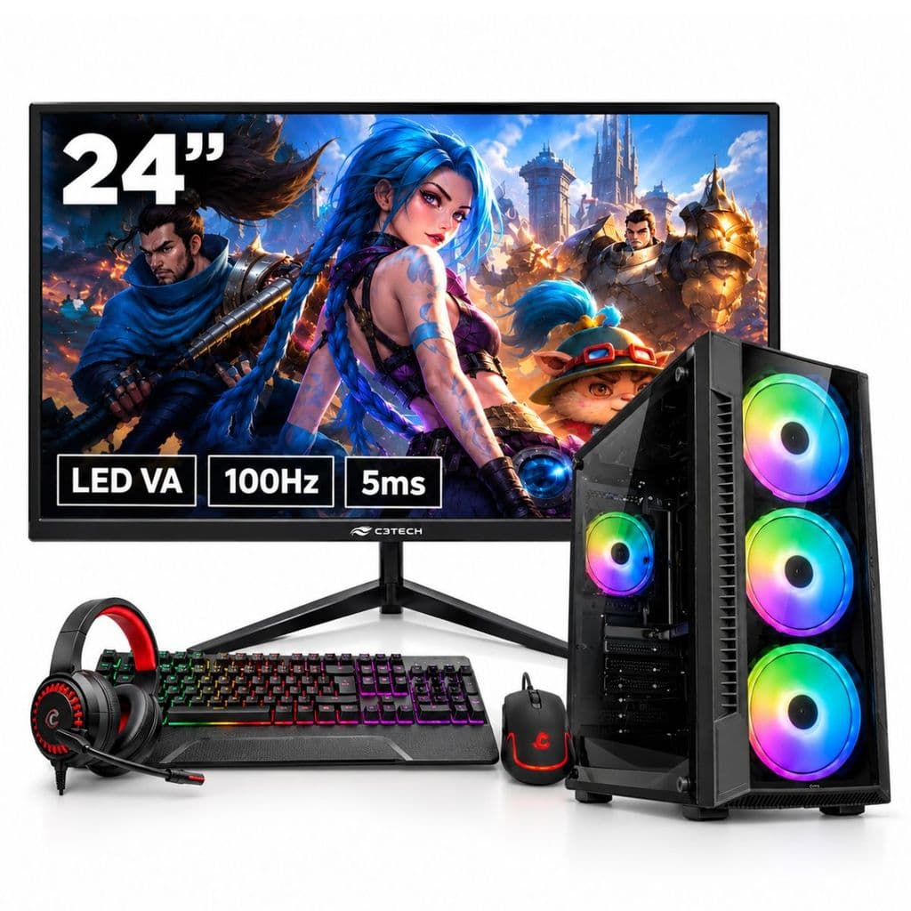 Computador Pc Gamer I5 4.ª 16GB RAM SSD 480GB  RX560 4GB WIFI Monitor LED 24" Preto