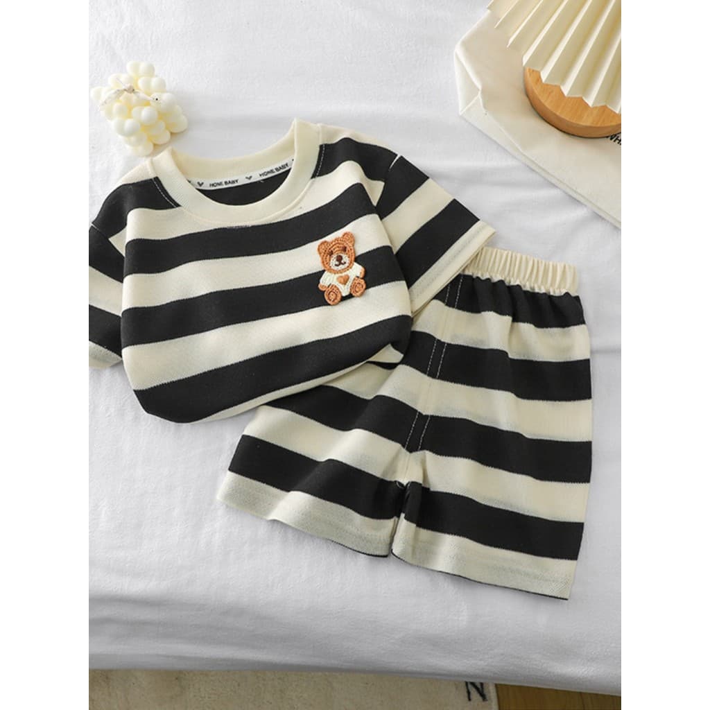 Crianças terno de manga curta listrado menina menino t verão roupas de bebê versão coreana roupas infantis