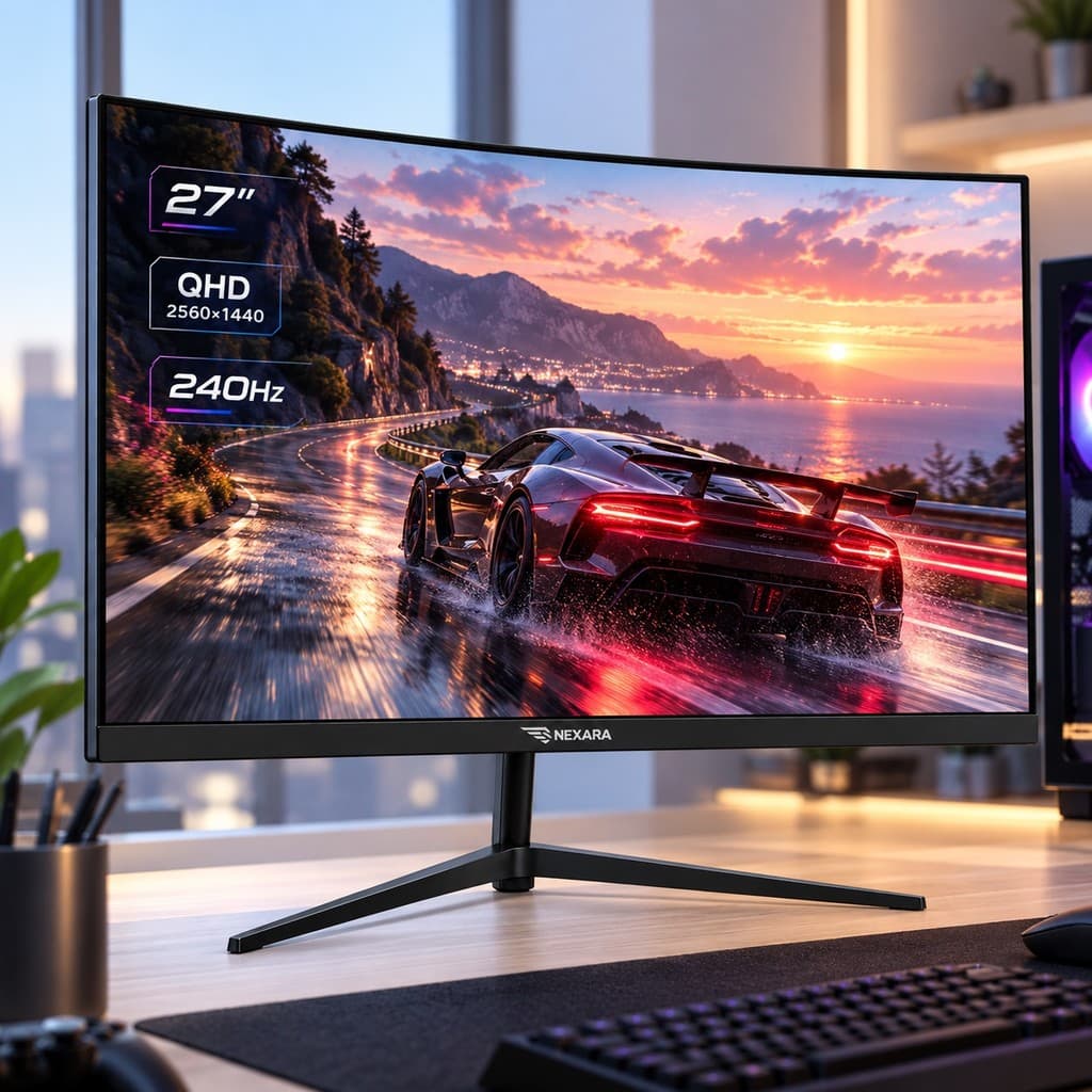 Monitor 27 Pol Gamer Curvo QHD 2K 240Hz 0,5ms GTG VA FreeSync HDMI DisplayPort Nexara N-ZXR27-240HZ