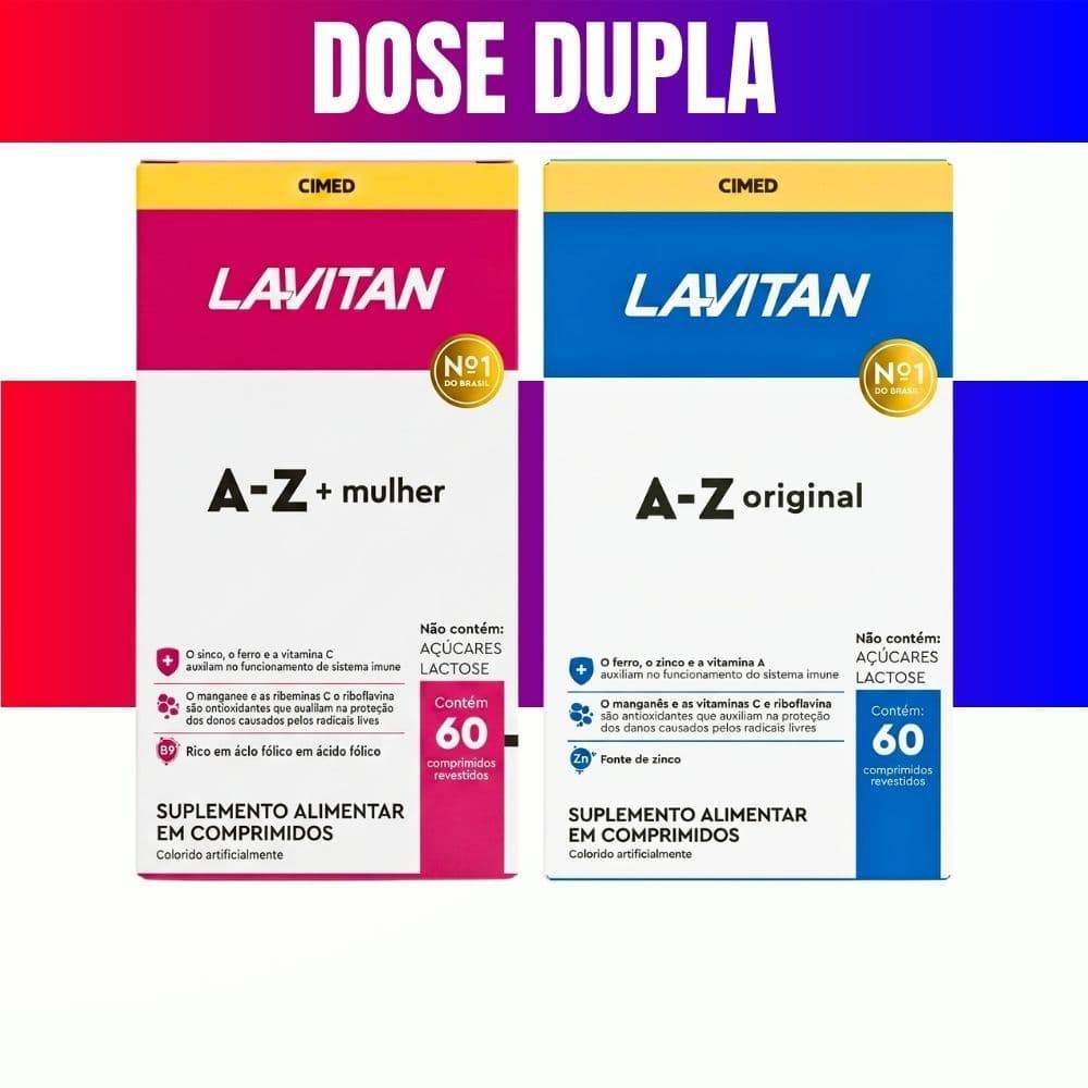 Multivitaminico AZ Mulher + Homem Lavitan 60cp Cada Cimed Kit Casal Vitaminas Suplemento Alimentar