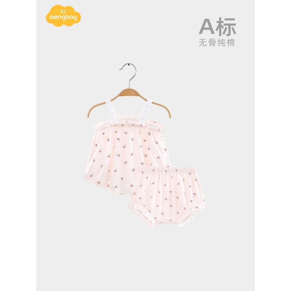 Aengbay bebê menina estilingue terno bebê verão roupas para casa princesa moda roupas menina terno de verão
