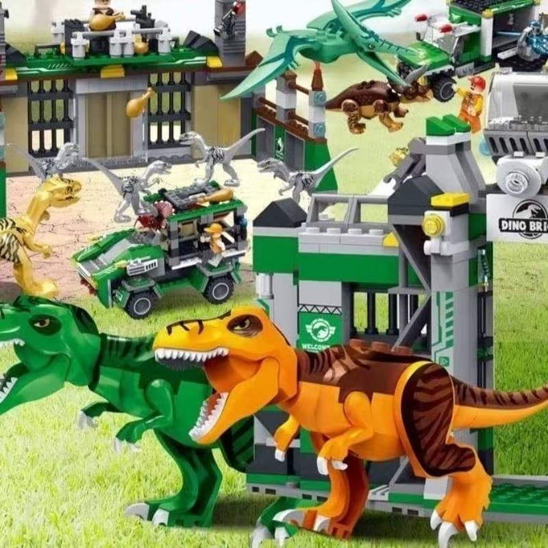 Kit de blocos LEGO, 600 peças de dinossauros para montar, Tiranossauro fugindo, brinquedo de montagem educativo para men