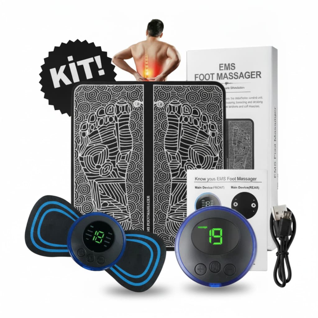 Conjunto Massageador Elétrico EMS Premium para Alívio da Dor Muscular e Fadiga dos Pés