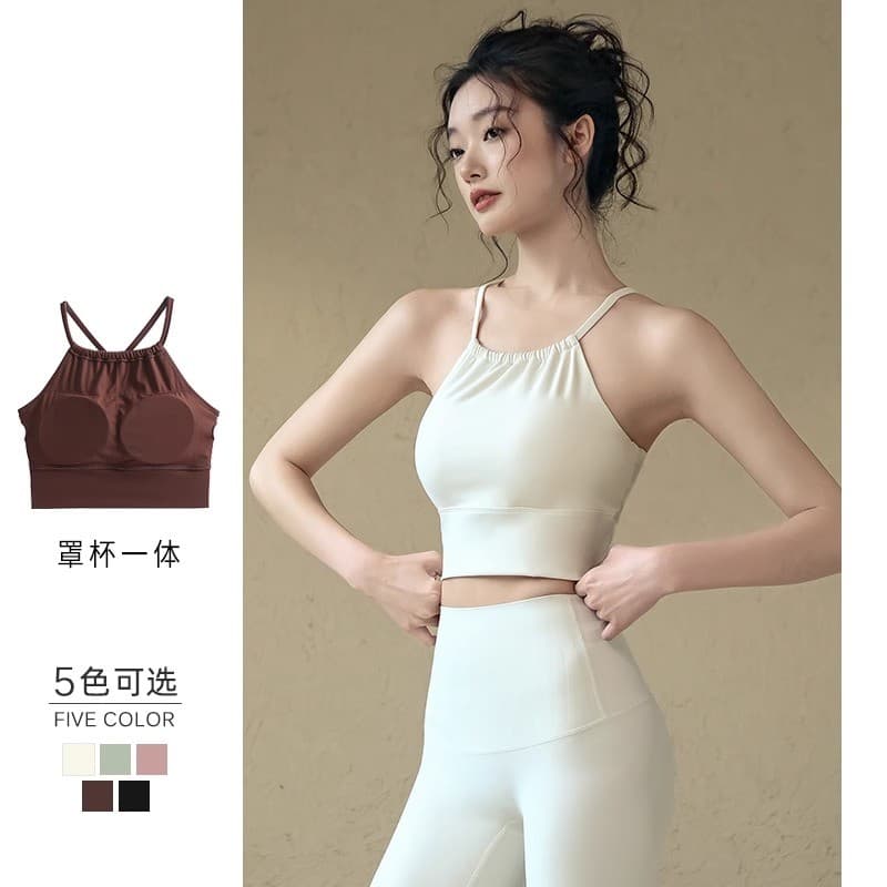 Gola frontal plissada roupa interior esportiva feminina verão com almofada no peito bela volta roupas de Fitness superio