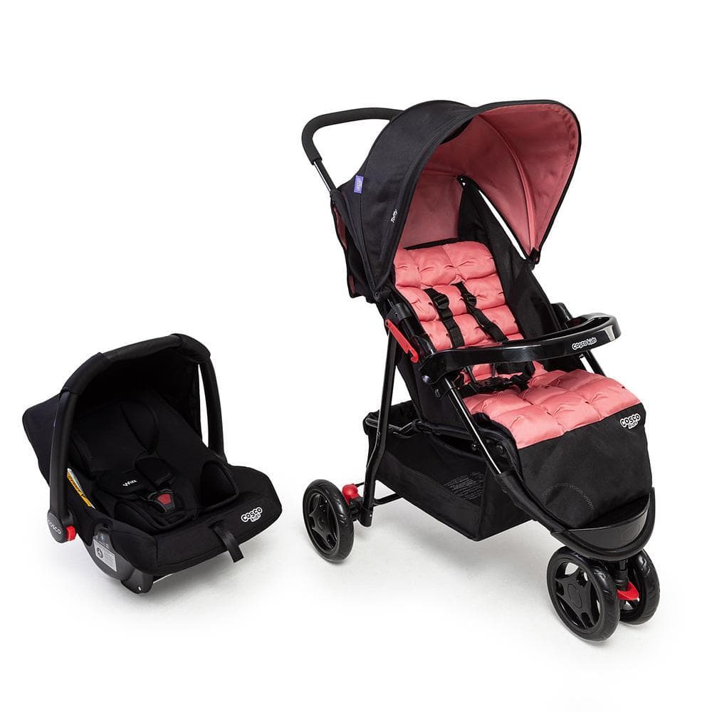 Carrinho com Bebê Conforto Toffy Cosco Kids Travel Sytem Duo Rosa Noite 0-15kg