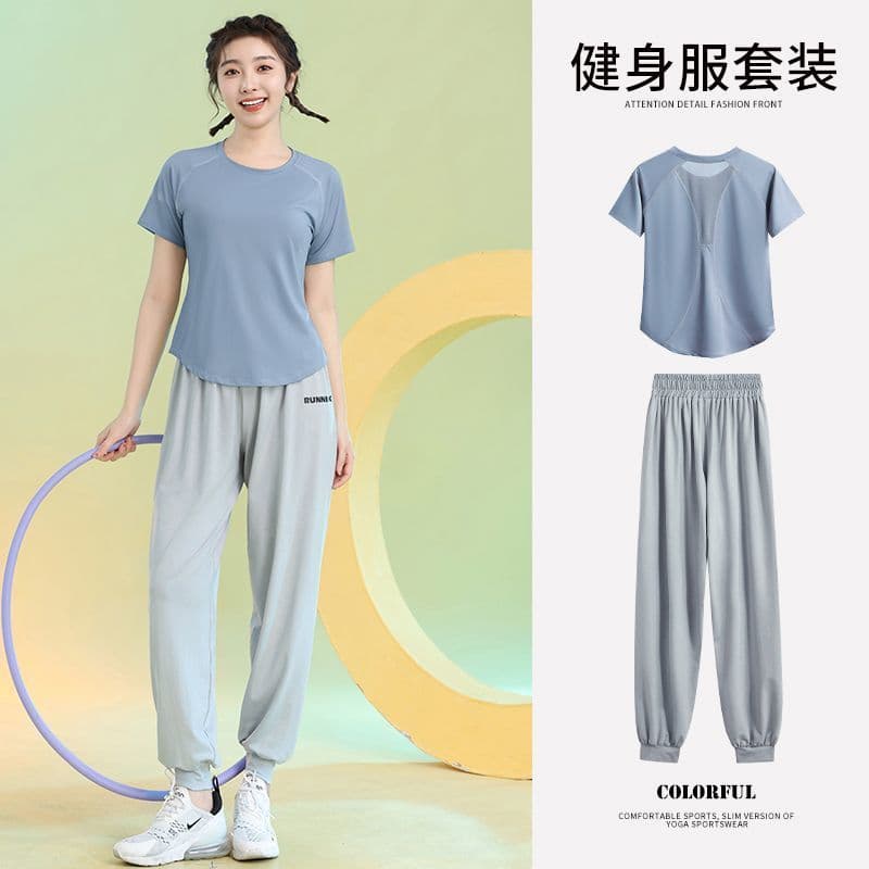 Correndo roupas de secagem rápida feminino terno esportivo verão fino malha solta roupas de Fitness de manga curta roupa