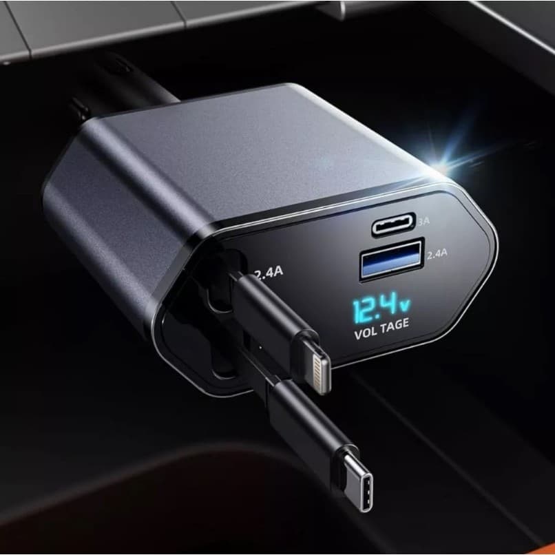 Carregador de carro retrátil carregador rápido de para carro 4 em 1 para iPhone/Android Retrátil