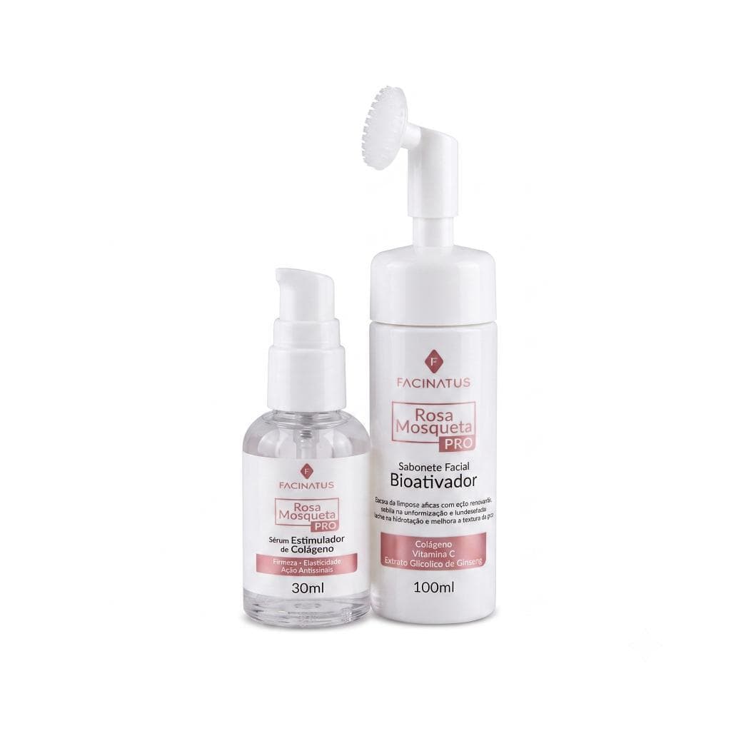 Kit Skincare Rosa Mosqueta Pro Anti Idade Bioativador De Colágeno Sabonete Facial Sérum Rejuvenescedor