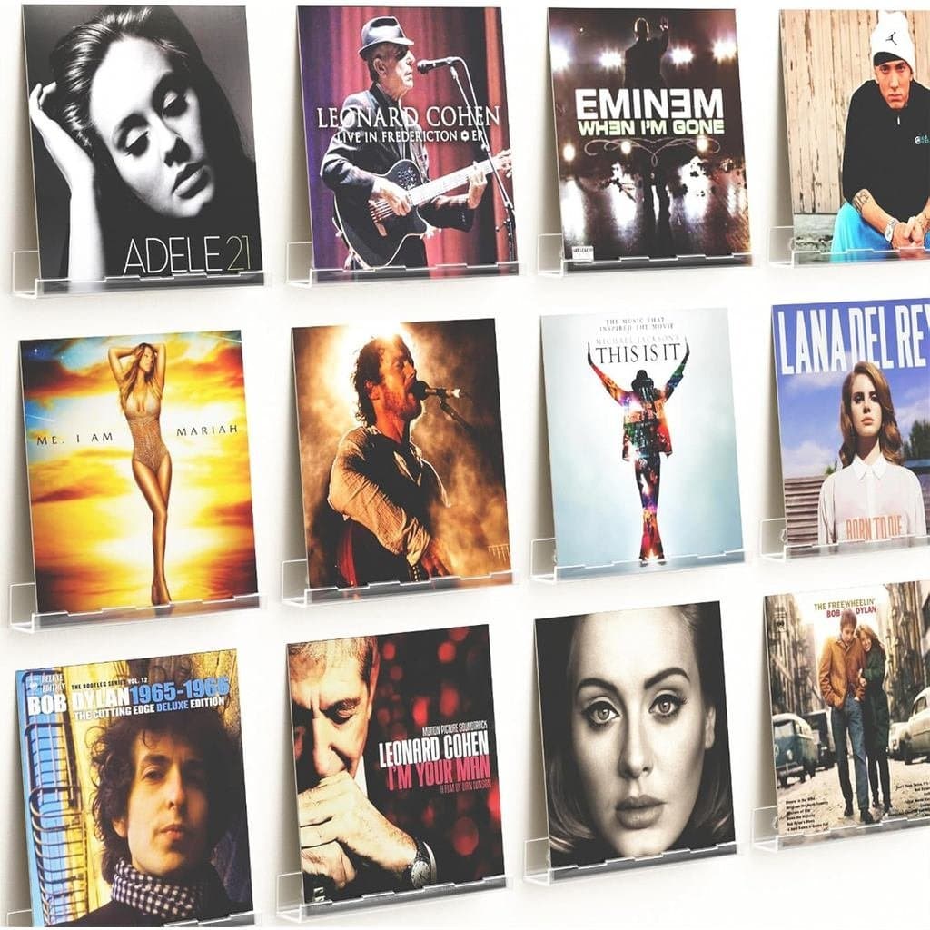 Conjunto de 12 Prateleiras de Vinil para Montagem na Parede, para Discos de Vinil de 12", Prateleira Transparent