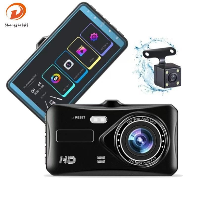 [Novo C] HD 4 Polegada Tela De Toque Do Carro Dash Cam Monitor De Condução De Gravação Frontal E Traseira De Lente Dupla