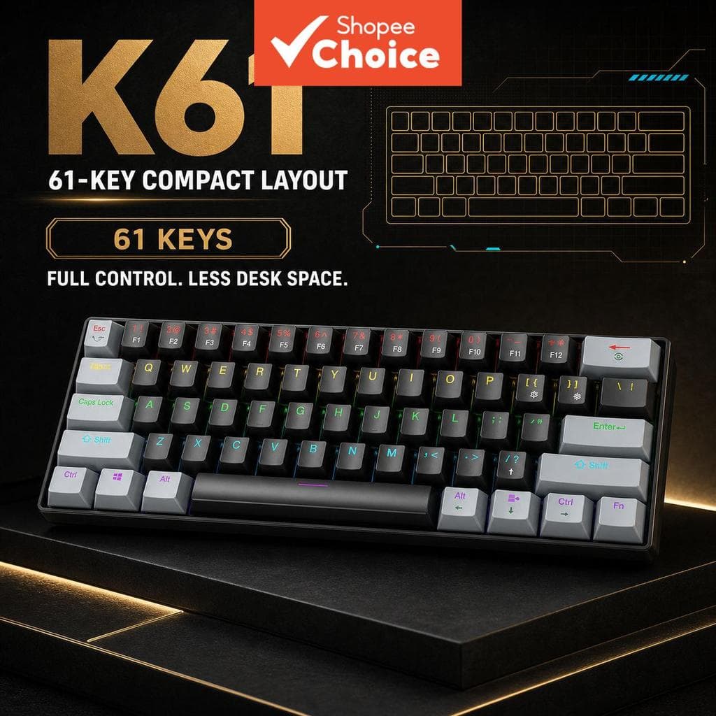 Teclado para jogos APAYADO K61 Teclado mecânico Teclado mecânico Blue Red Switch Opcional 60% Layout Mini USB com fio