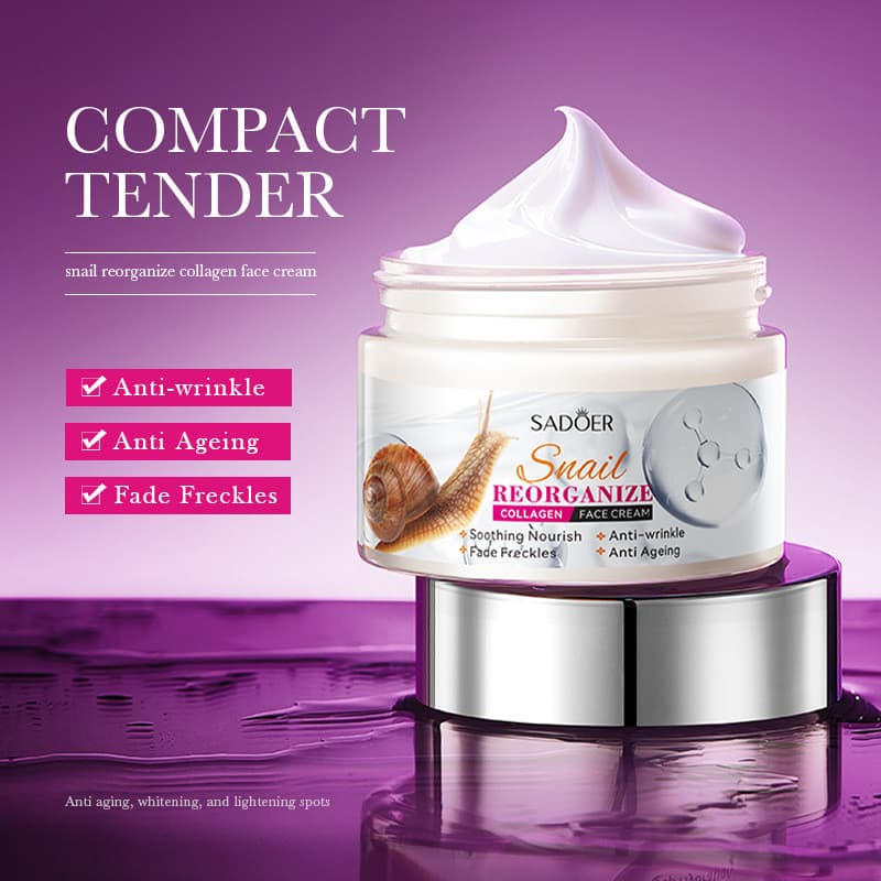 Creme Facial SADOER Colágeno de Caracol - Anti-Rugas, Clareador de Manchas, Anti-Idade, Hidratante para Pele Madura