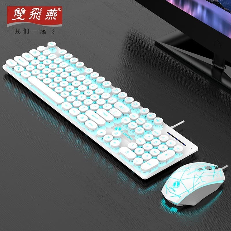 Shuangfeiyan Real Mecânico Sensação Teclado Mouse Conjunto Com Fio Jogo De Jogos Teclado Dedicado Mouse Computador Deskt