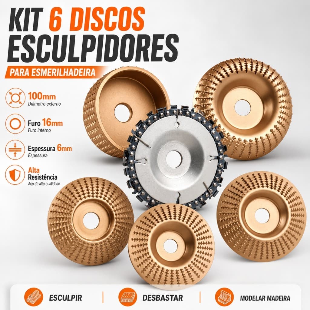 6 Discos de Corte e Desbaste para Madeira 100mm/75mm Acessório para Esmerilhadeira Furo 16/22mm