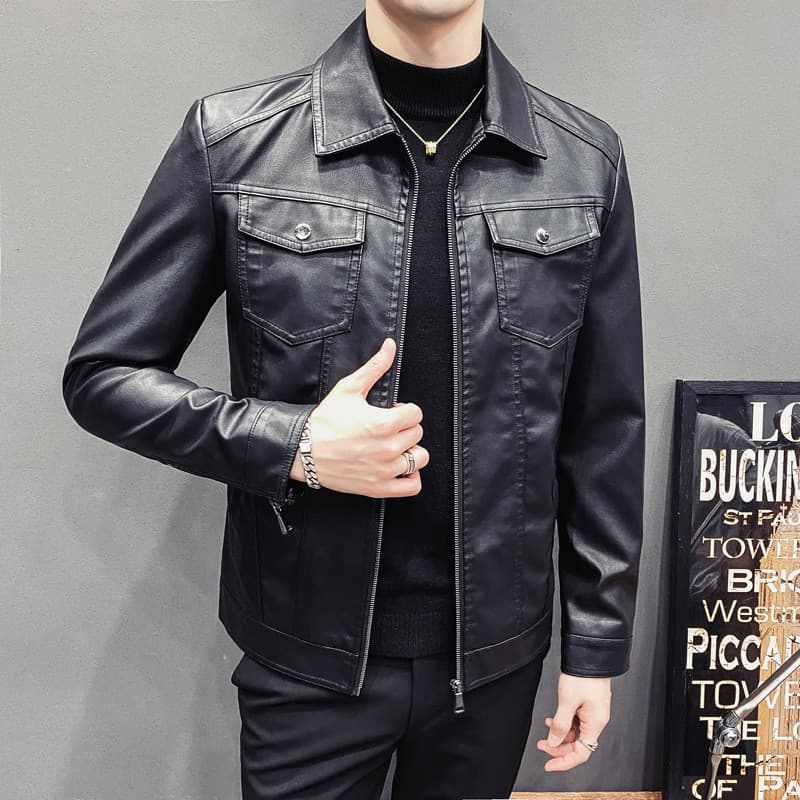 Outono inverno masculino acolchoado Casual jaqueta de couro masculino jaqueta de motocicleta fino ajuste versão coreana 