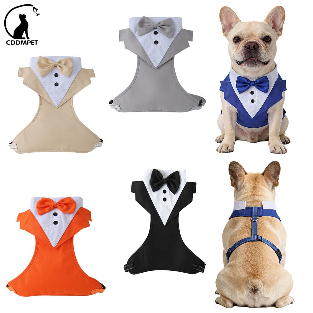 Coleira Peitoral Para Cachorro Com Guia Respirável Colete De Smoking Formal Cães Com Gravata Borboleta