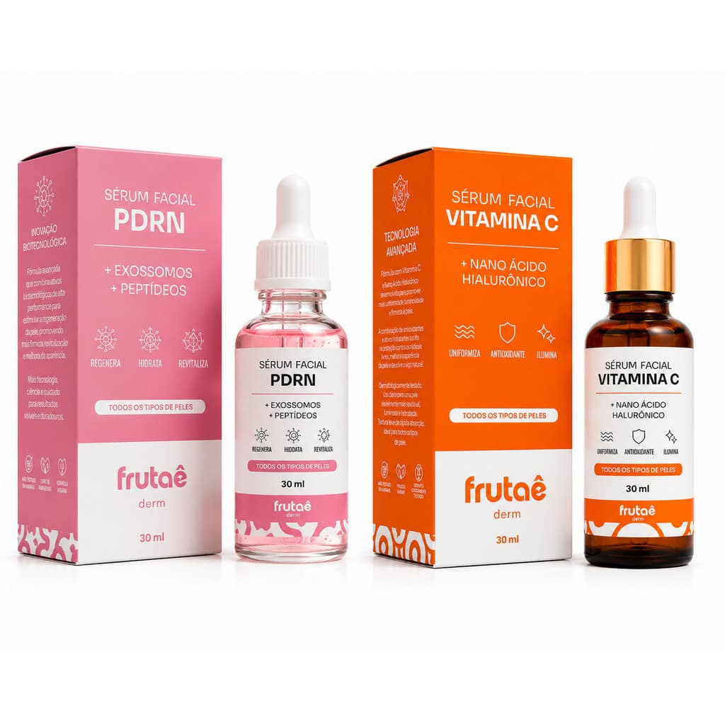 Kit Sérum Facial Vitamina C + PDRN Exossomos Peptídeos Clareador de Manchas Anti-Idade Hidratação e Glow