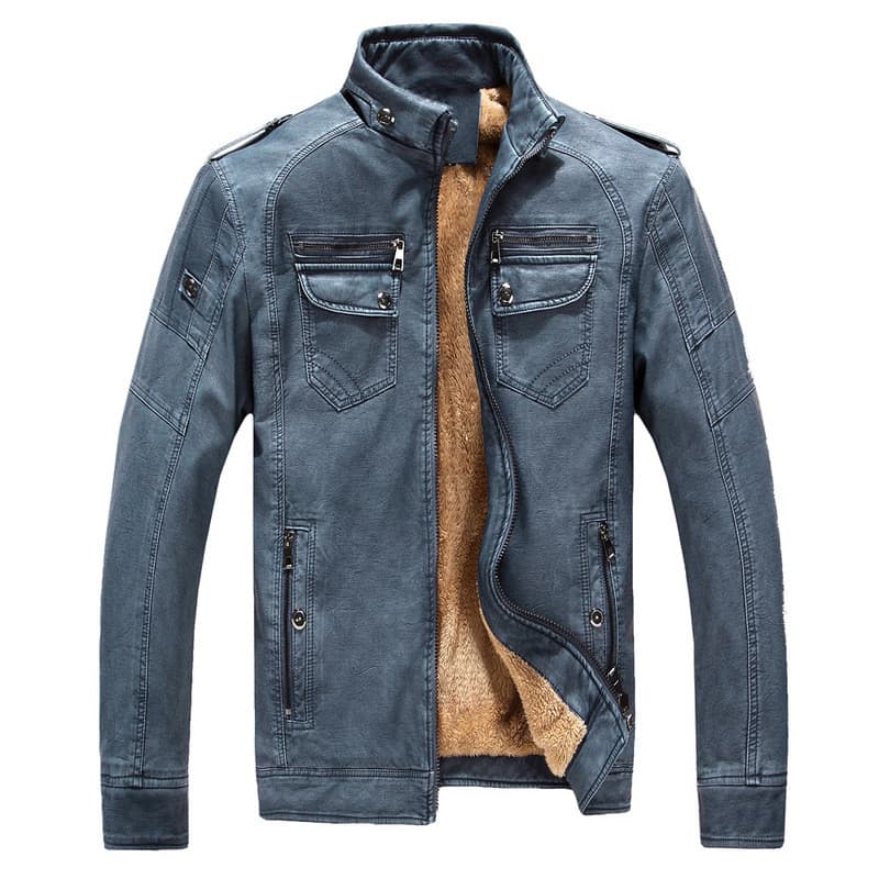   Jaqueta de couro PU outono inverno jaqueta masculina jaqueta de couro forro de lã lavado jaqueta de couro retrô