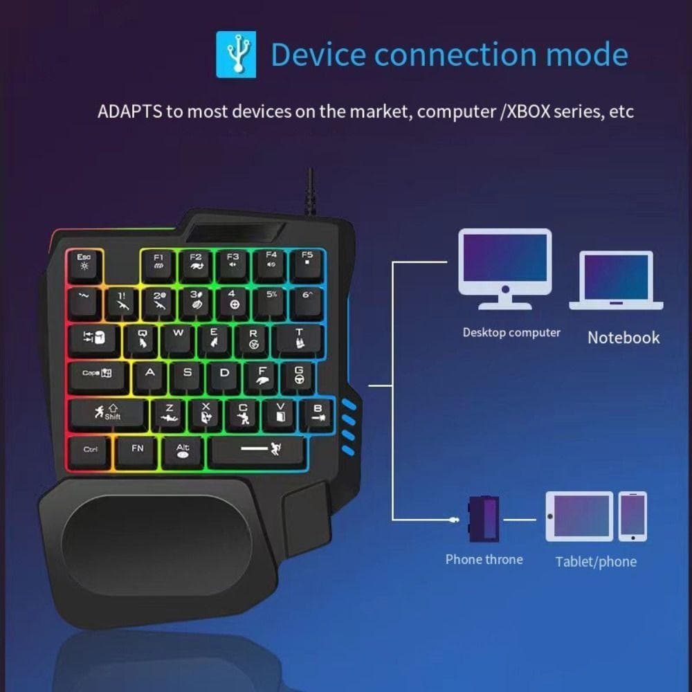 Teclado De Mão Única , Luminoso USB Com Uma Mecânico Para Jogos Fio Ultrafino De 35 Teclas