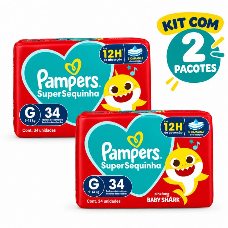 Kit 2 Pacotes de Fralda Pampers Supersequinha G com 34 Unidades