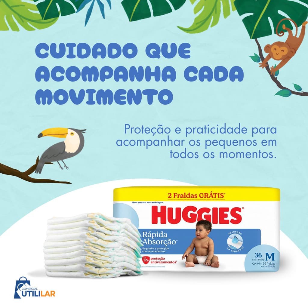 36un - Fralda descartável Rápida Absorção Tamanho M Huggies