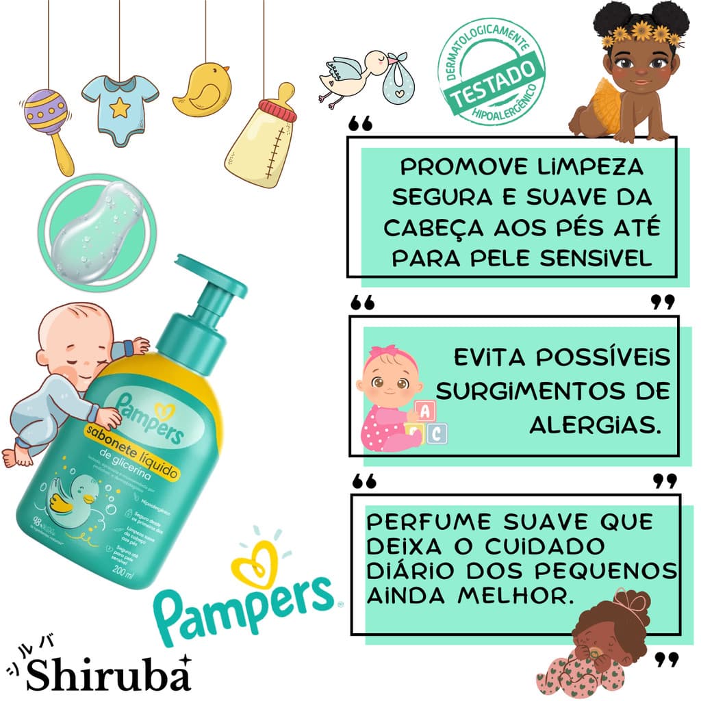 Kit Pampers Lenços Umedecidos Sabonete Liquido Toalhas Baby