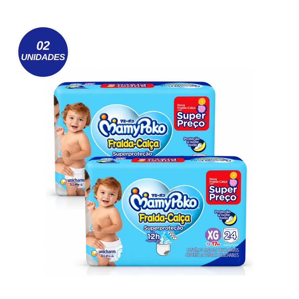 Kit 2 Pcts Fralda Infantil Mamypoko Calça Superproteção XG 24 Und