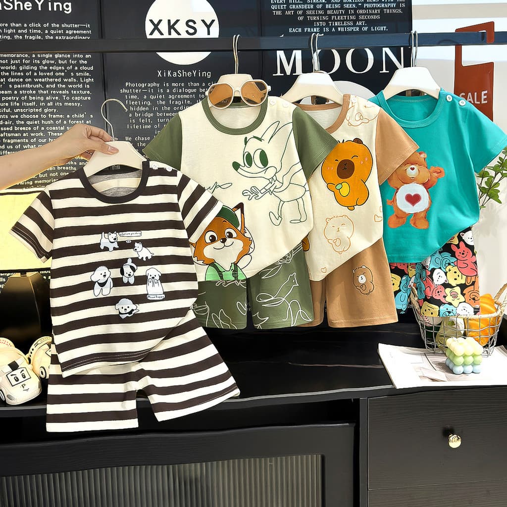 Crianças verão terno de manga curta meninos camiseta Shorts terno de duas peças bebê menina puro algodão roupas de bebê 