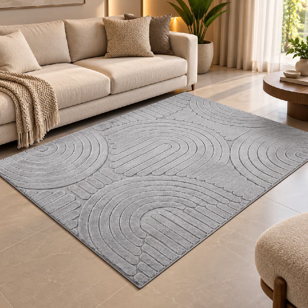 Tapete Wolff Grande Sala Quarto Frankfurt 140x100cm Cinza Microfibra Antiderrapante Requintado Luxo Circulos Moderno