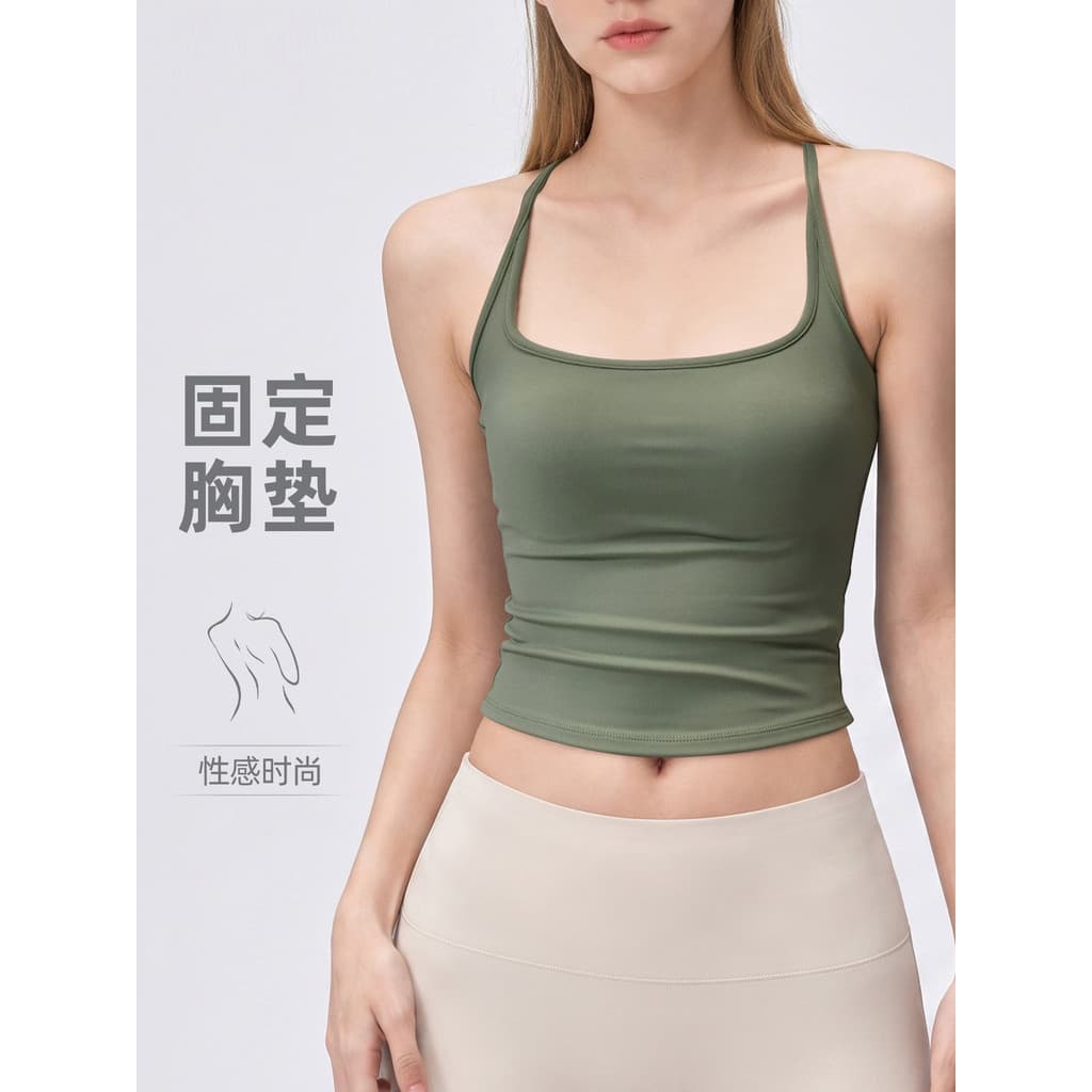 [Desnancy] Colete esportivo em forma de I feminino, roupa externa, Fitness, ioga, almofada no peito integrada, roupa ínt