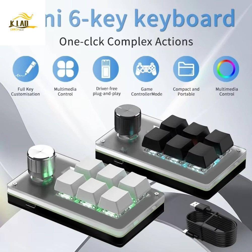 Mini Teclado De Programação Personalizado , Teclados Para Jogos Hot Swap , Mecânico De 1 Botão Com Fio USB De 6 Teclas