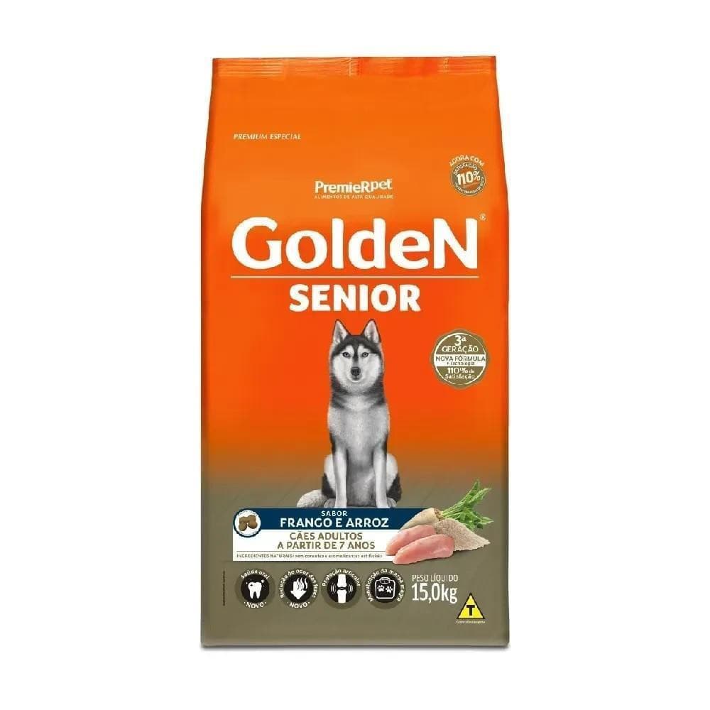 Ração pra Cães Adultos a partir de 7 Anos Formula Senior Frango e Arroz 15Kg Golden