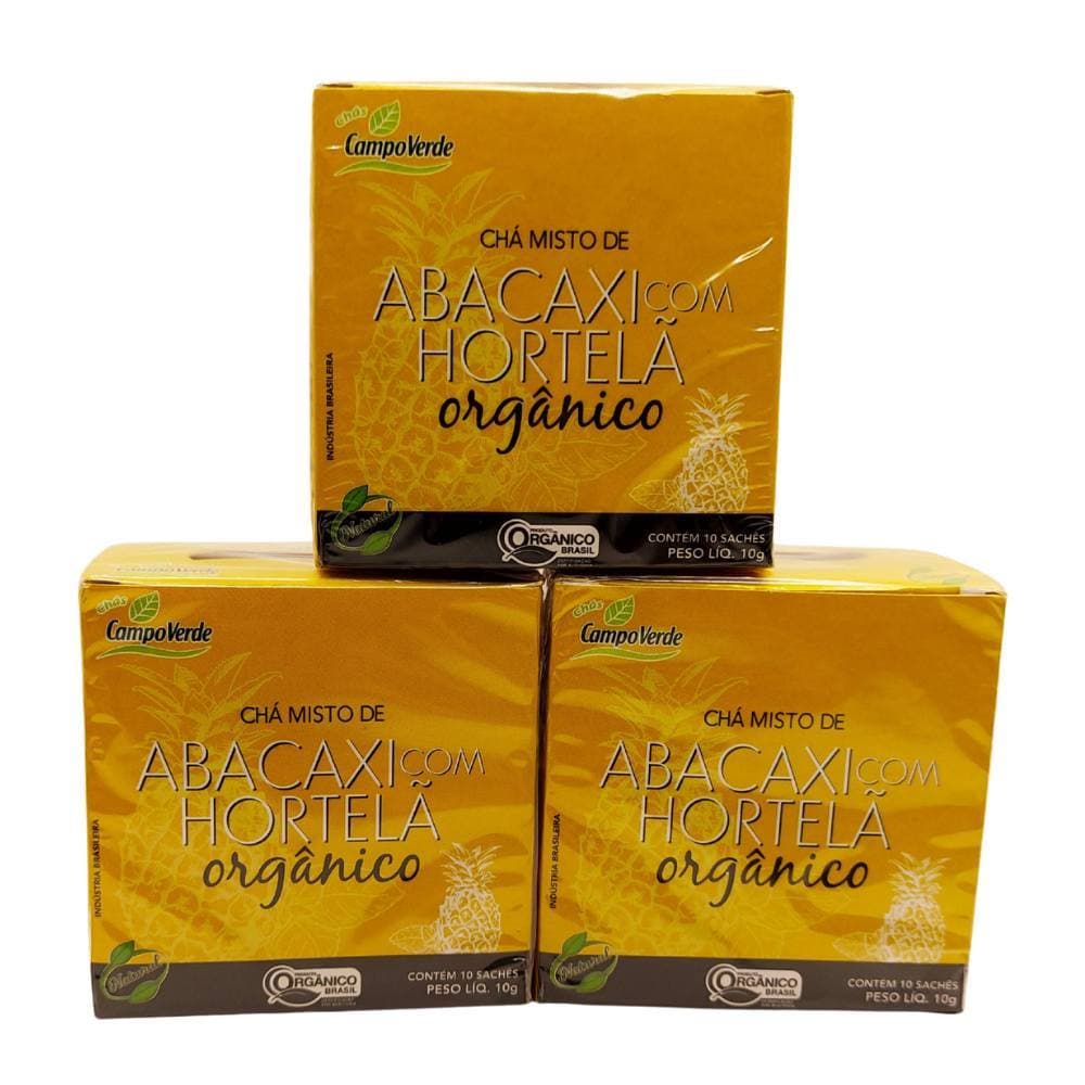 Kit 3 Chá Abacaxi Fruta Hortelã Menta Orgânico 10 sachês cad