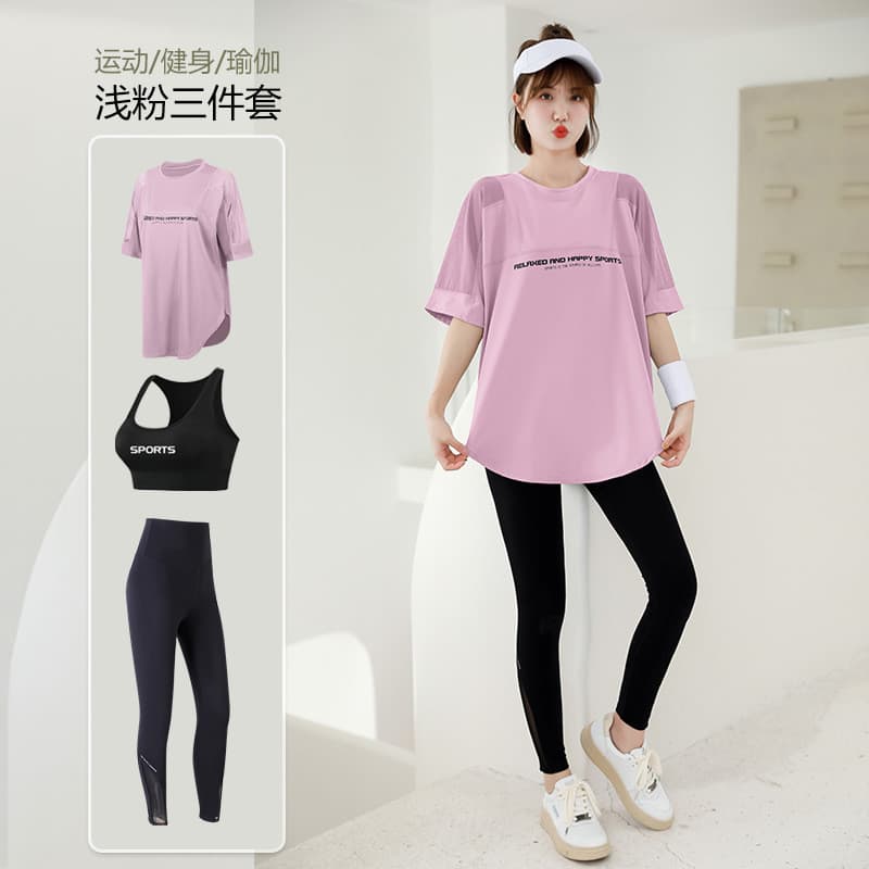 Roupas de Yoga femininas finas de secagem rápida terno de manga curta tamanho grande correndo esportes roupas de Fitness