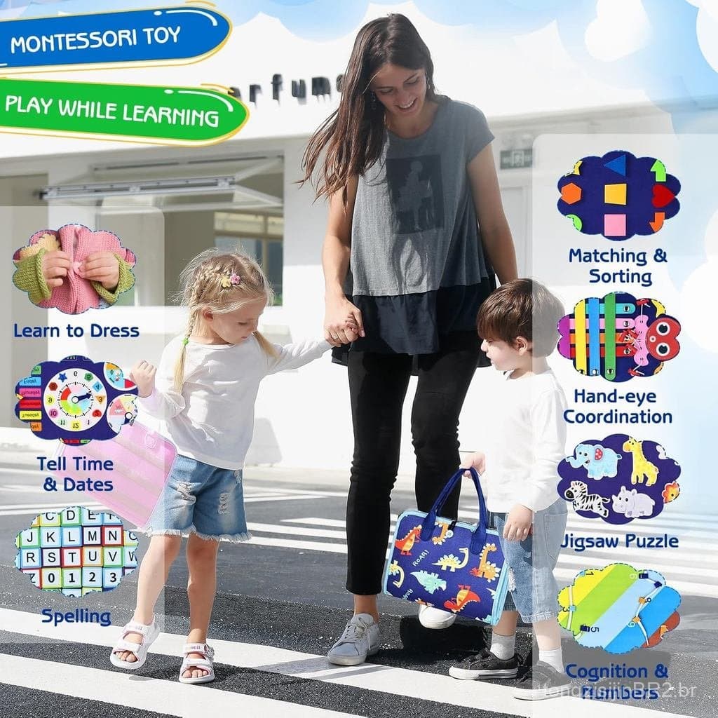 Esjay Brinquedo Educativo Montessori para Meninos, Livro Sensorial com Atividades Educativas para o Desenvolvimento de H