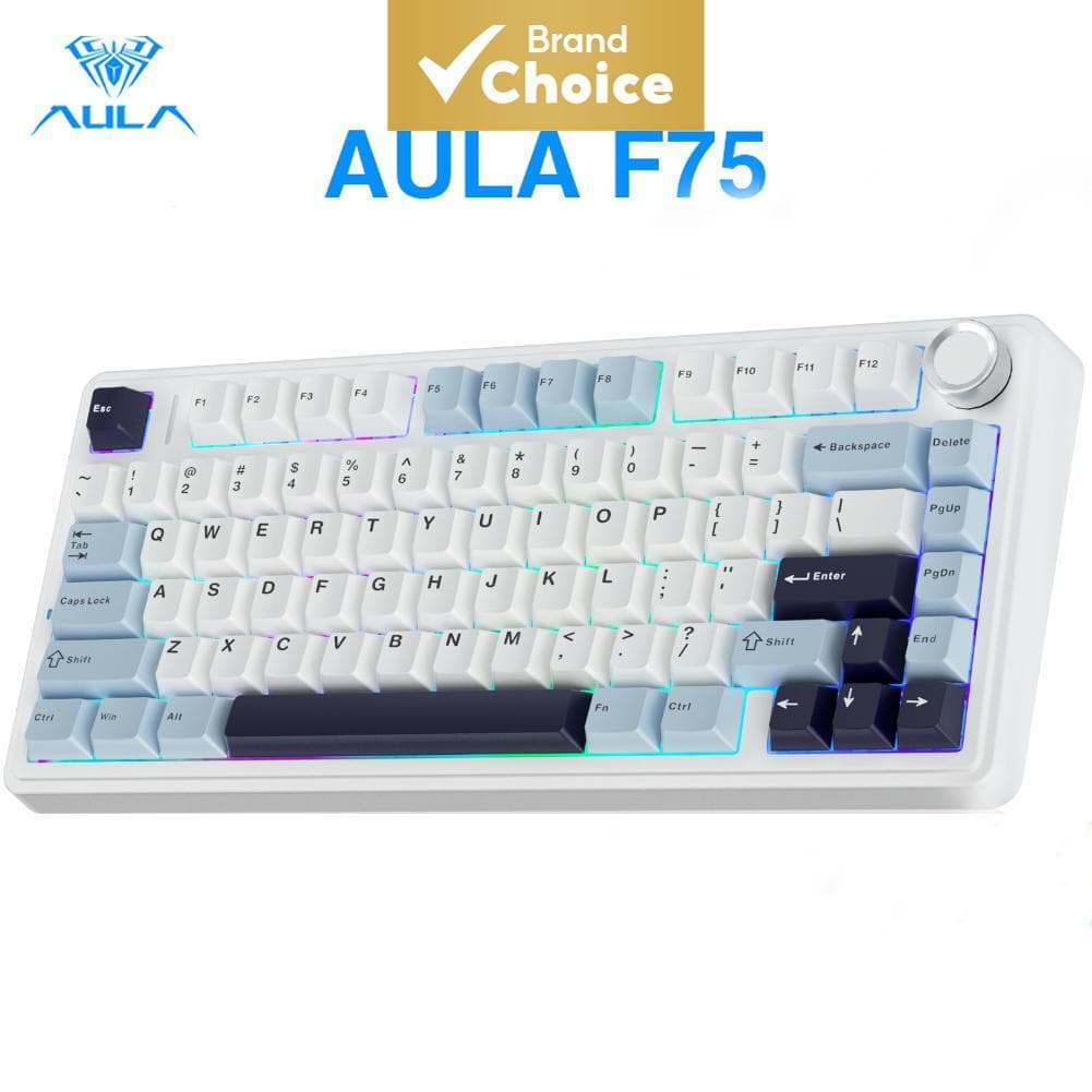 Teclado Mecânico Sem Fio AULA F75 75%, Teclado Mecânico Cremoso Substituível a Quente, Interruptores Reaper