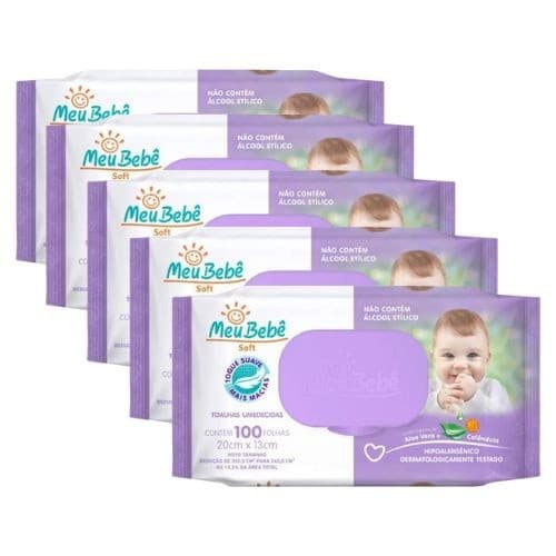 Kit Lenço/Toalha umedecida Meu Bebê Soft c/ 500 unid. - 5 pacotes 100 unid. Fleep top