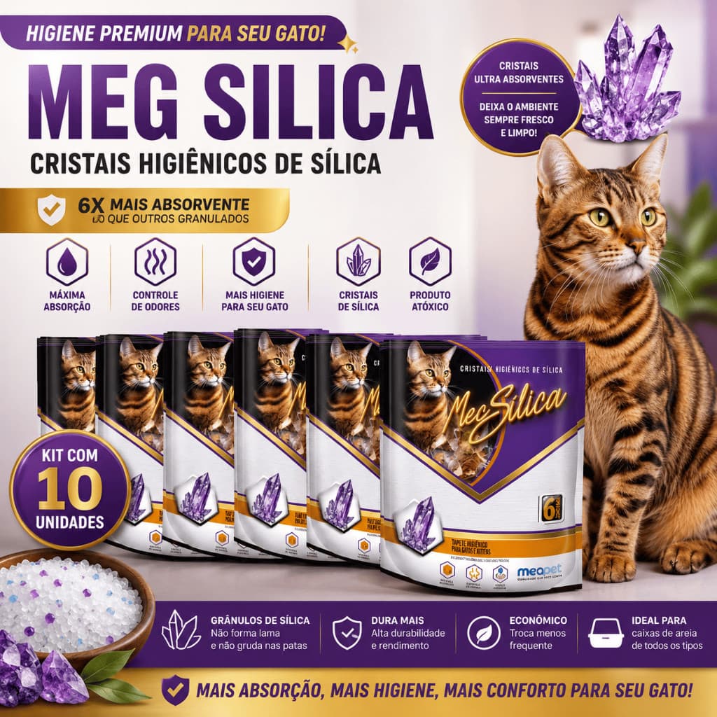 Kit 10 Areias Silica Sanitária Cristais em Gel para gatos - 1,2kg
