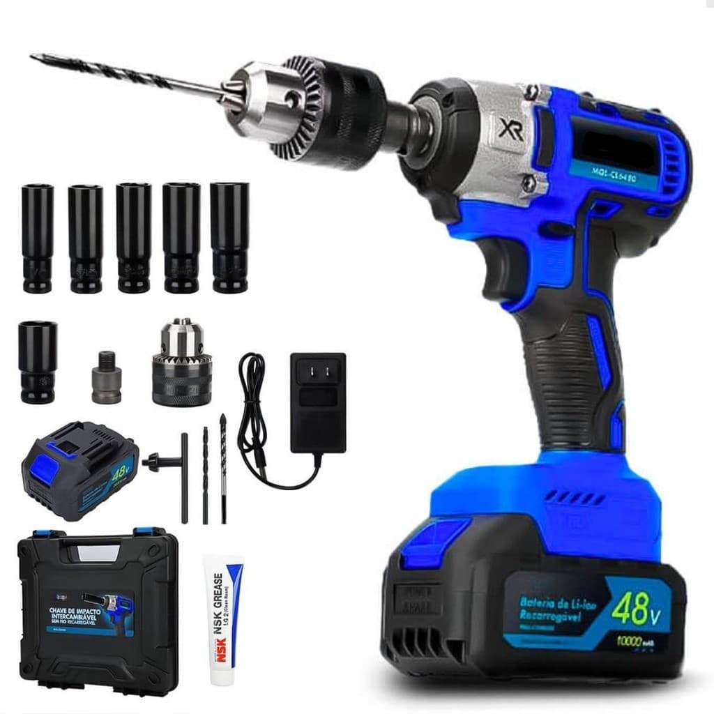 Parafusadeira Furadeira de Impacto 48v 2 Baterias Acessorios.-ATACADAO-