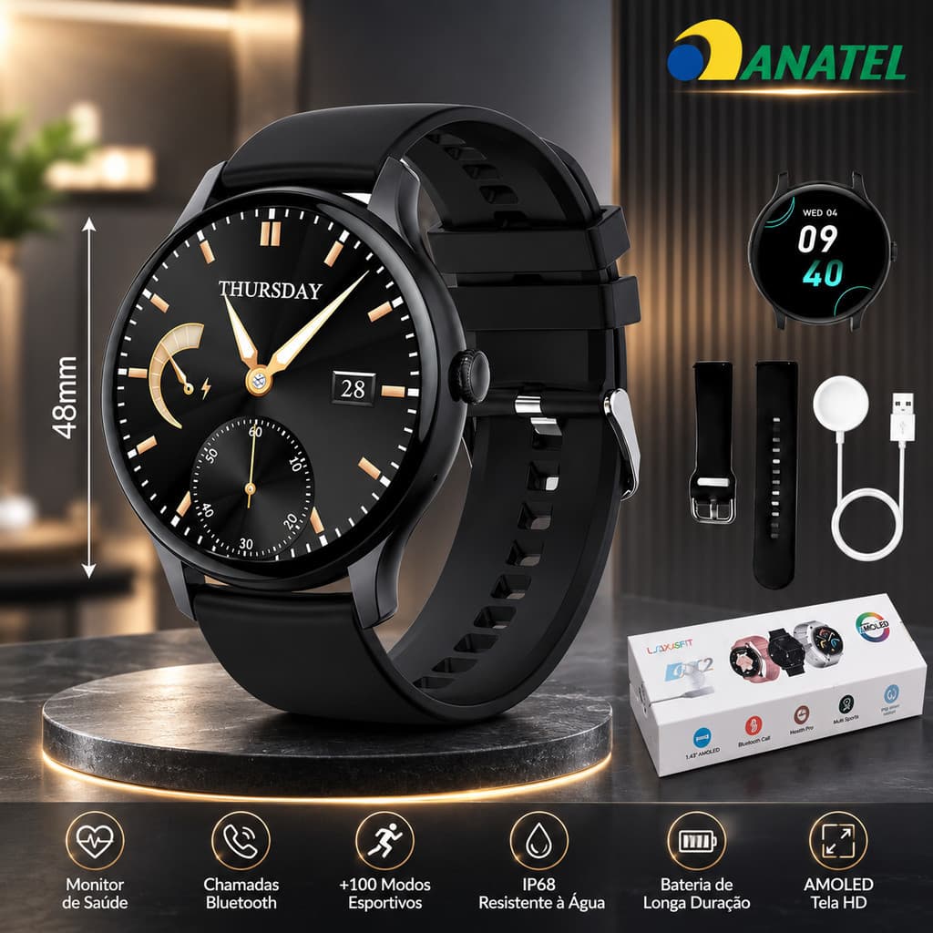 Smartwatch AMOLED Bluetooth Call Relógio Inteligente Dynamic Island Monitor Cardíaco