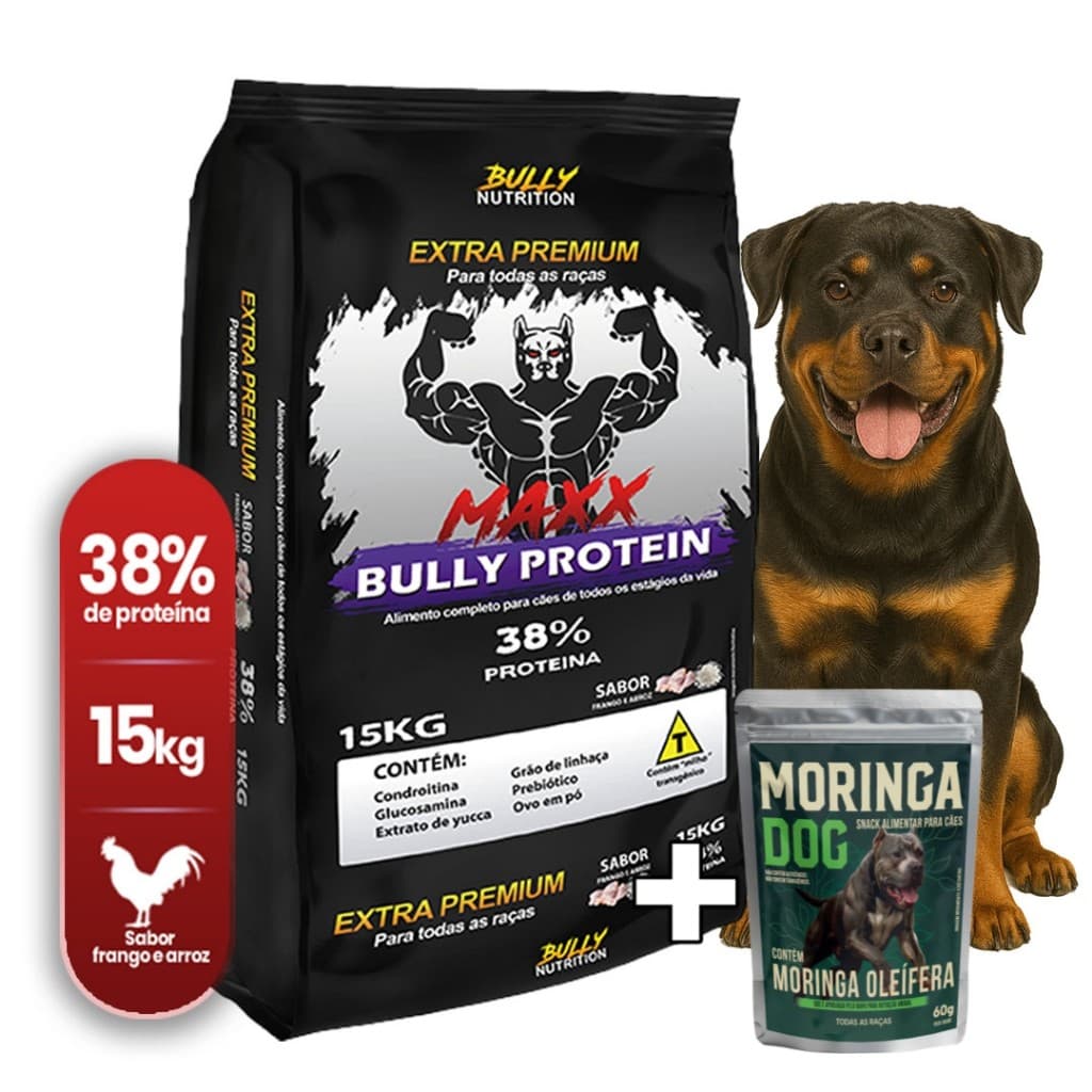 Ração Cachorros Rottweiler Maxx Protein Extra Premium 15Kg + Ganhe Moringa Dog 60g |  Cachorro Forte