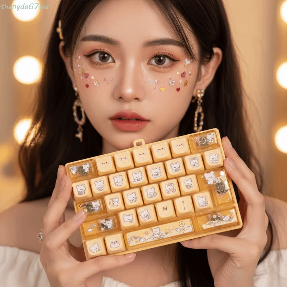SHENGDA Mini Teclado Mecânico , Tamanho Compacto 26 Teclas Mecânicas Brinquedo Fidget , Urso De Desenho Animado